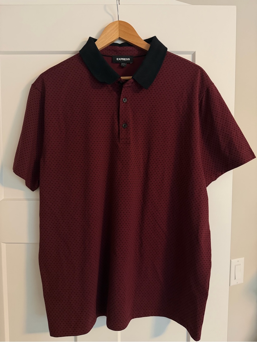 Express Men’s Burgundy Micro Print Polo Shirt – Size XL